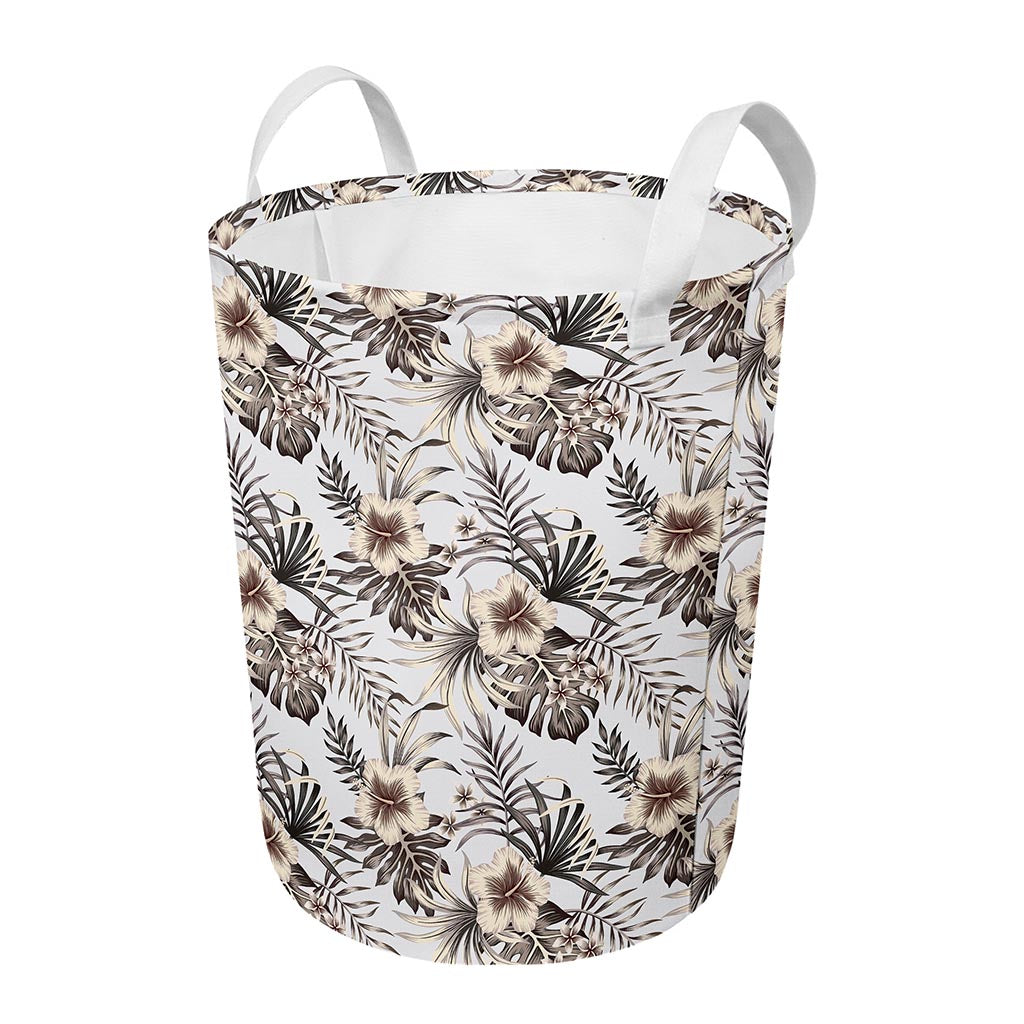 Vintage Hibiscus Plumeria Pattern Print Round Laundry Basket