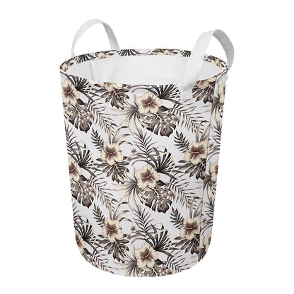 Vintage Hibiscus Plumeria Pattern Print Round Laundry Basket