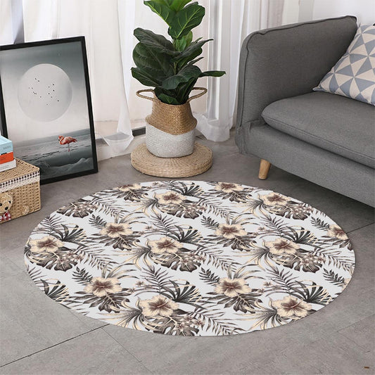 Vintage Hibiscus Plumeria Pattern Print Round Rug
