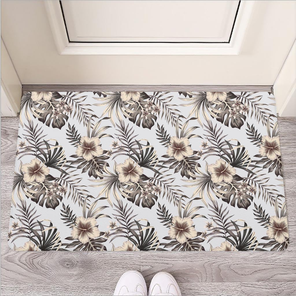 Vintage Hibiscus Plumeria Pattern Print Rubber Doormat