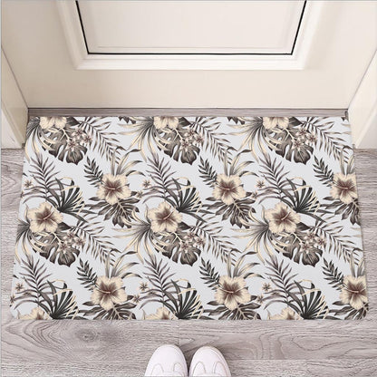 Vintage Hibiscus Plumeria Pattern Print Rubber Doormat