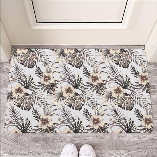 Vintage Hibiscus Plumeria Pattern Print Rubber Doormat