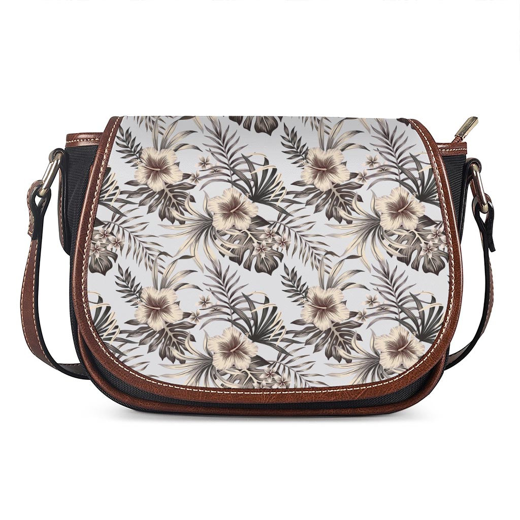 Vintage Hibiscus Plumeria Pattern Print Saddle Bag