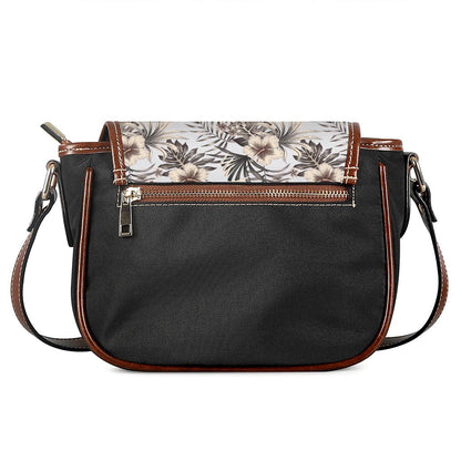 Vintage Hibiscus Plumeria Pattern Print Saddle Bag