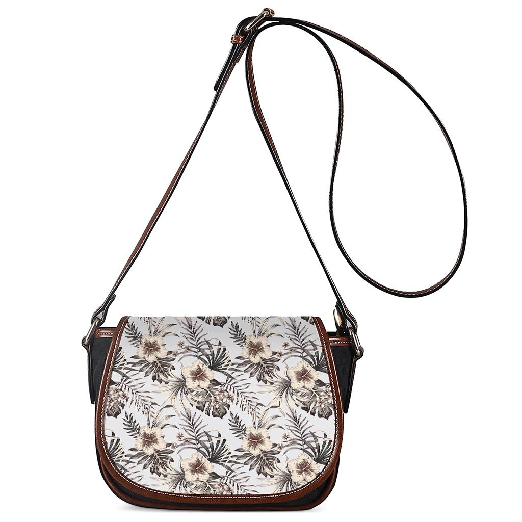 Vintage Hibiscus Plumeria Pattern Print Saddle Bag