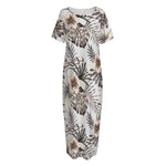 Vintage Hibiscus Plumeria Pattern Print Short Sleeve Long Nightdress