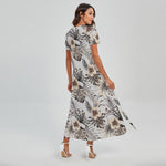 Vintage Hibiscus Plumeria Pattern Print Short Sleeve Maxi Dress