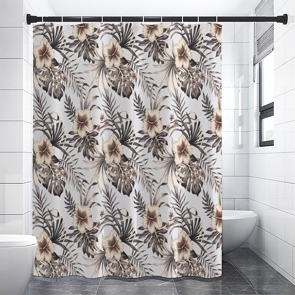 Vintage Hibiscus Plumeria Pattern Print Shower Curtain