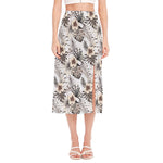 Vintage Hibiscus Plumeria Pattern Print Side Slit Midi Skirt