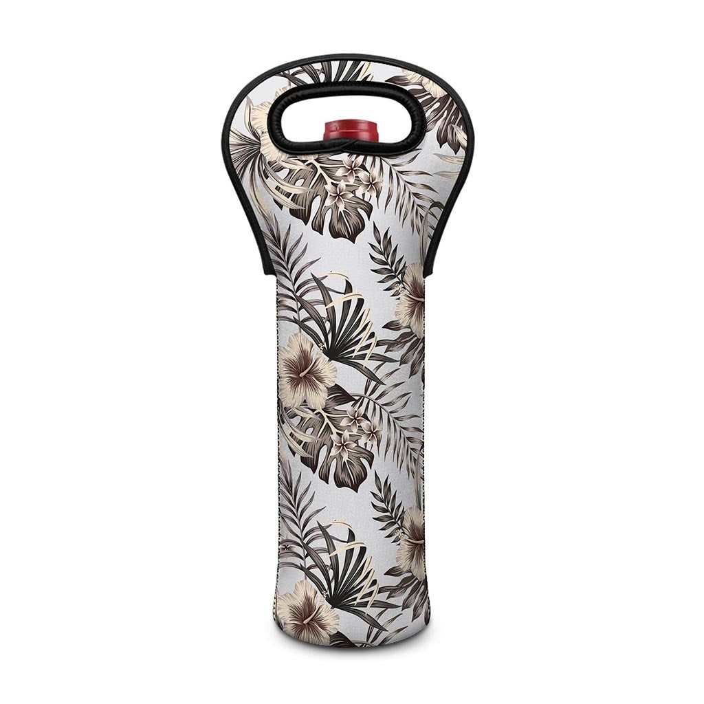 Vintage Hibiscus Plumeria Pattern Print Single Neoprene Wine Tote