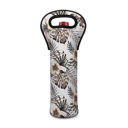 Vintage Hibiscus Plumeria Pattern Print Single Neoprene Wine Tote