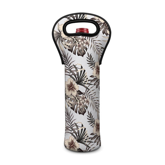 Vintage Hibiscus Plumeria Pattern Print Single Neoprene Wine Tote