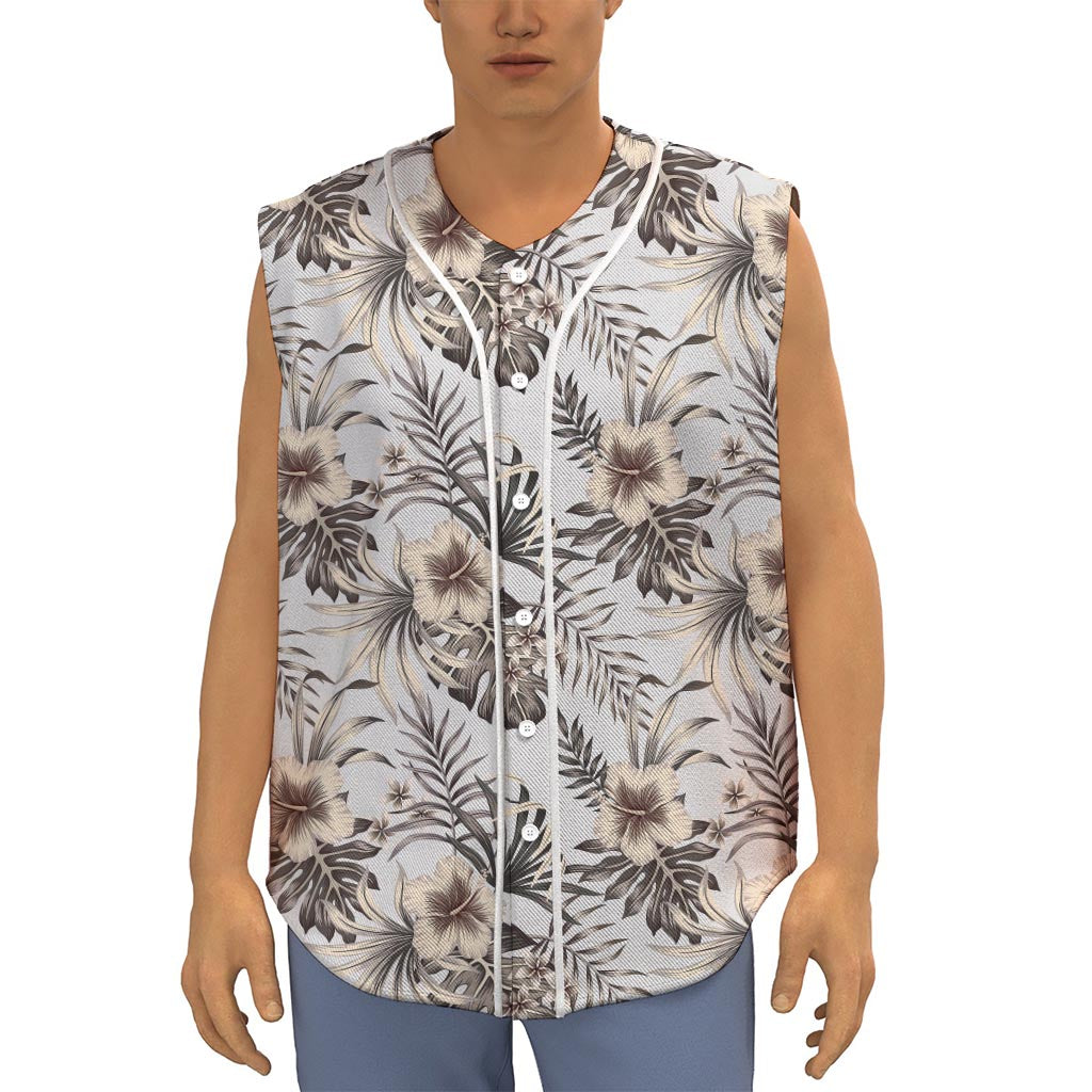 Vintage Hibiscus Plumeria Pattern Print Sleeveless Baseball Jersey