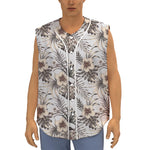 Vintage Hibiscus Plumeria Pattern Print Sleeveless Baseball Jersey