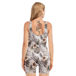 Vintage Hibiscus Plumeria Pattern Print Sleeveless One Piece Swimsuit