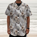Vintage Hibiscus Plumeria Pattern Print Textured Short Sleeve Shirt