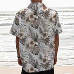 Vintage Hibiscus Plumeria Pattern Print Textured Short Sleeve Shirt