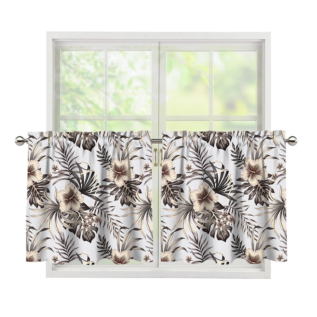 Vintage Hibiscus Plumeria Pattern Print Tier Curtains