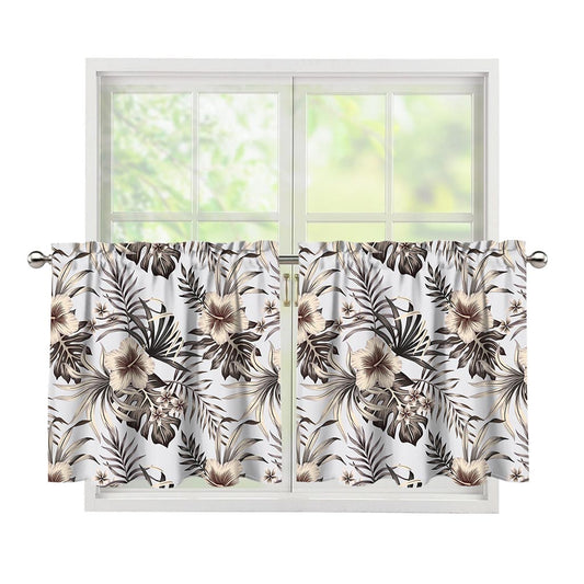 Vintage Hibiscus Plumeria Pattern Print Tier Curtains