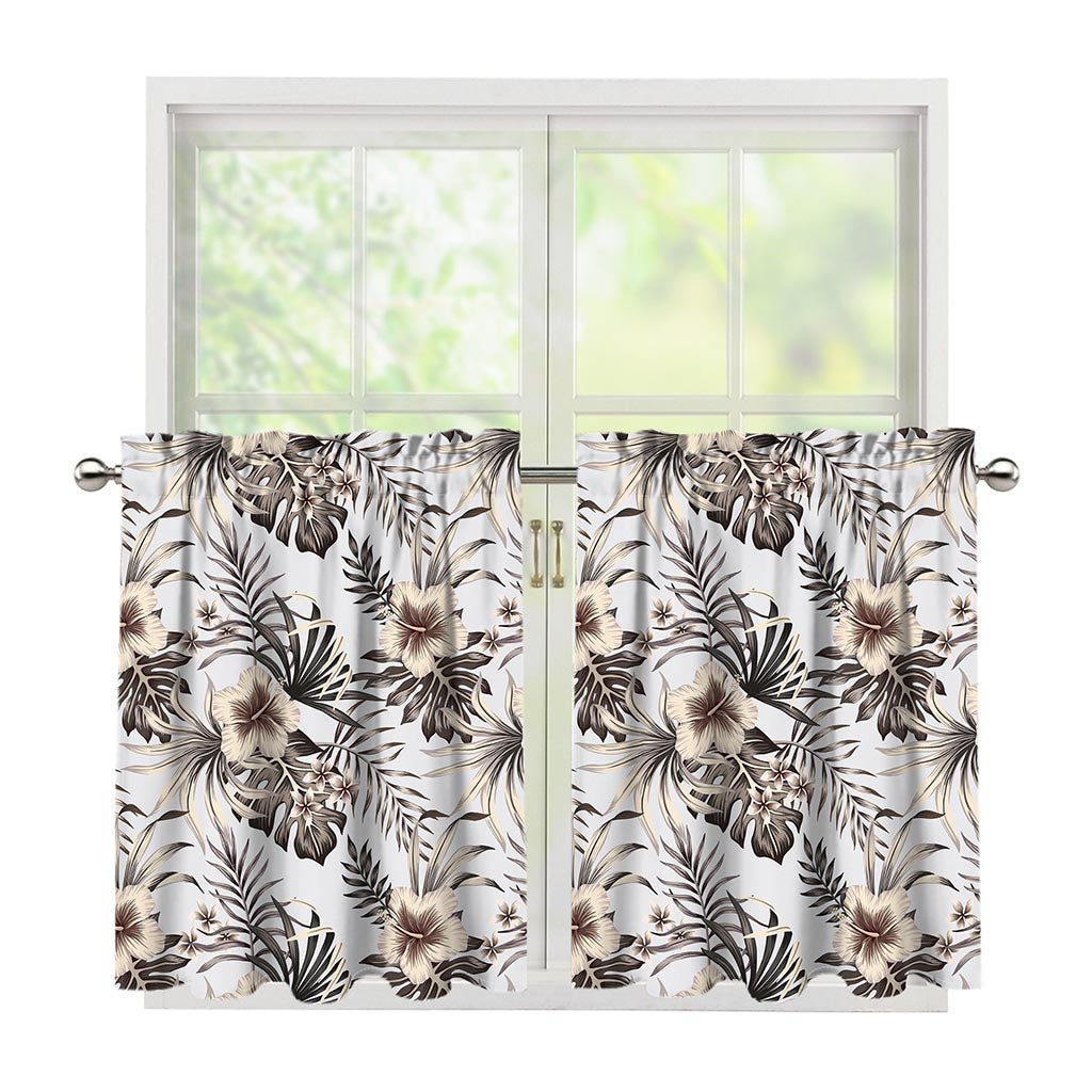Vintage Hibiscus Plumeria Pattern Print Tier Curtains