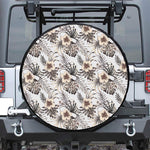Vintage Hibiscus Plumeria Pattern Print Tire Cover