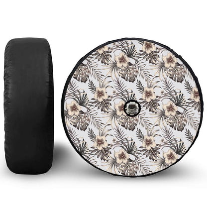 Vintage Hibiscus Plumeria Pattern Print Tire Cover With Camera Hole