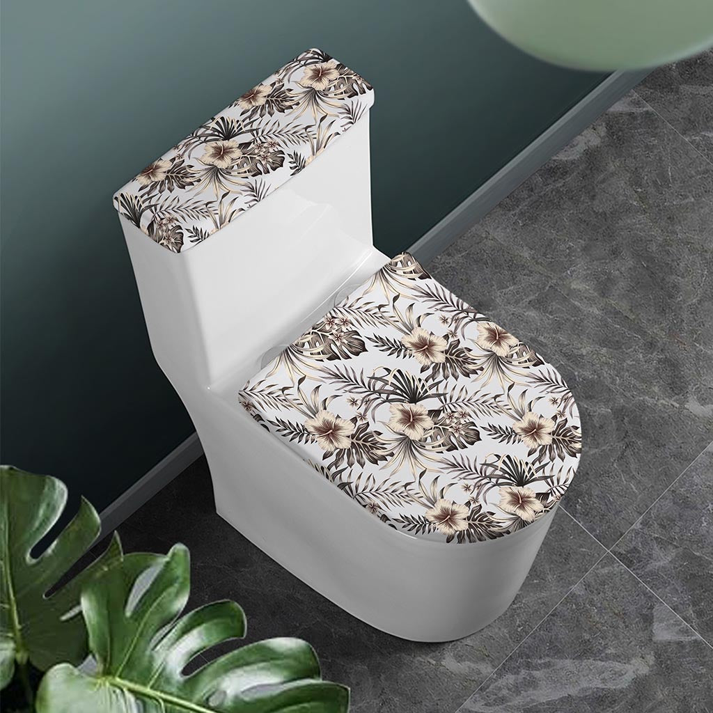 Vintage Hibiscus Plumeria Pattern Print Toilet Lid And Tank Cover Set