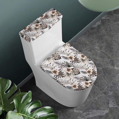 Vintage Hibiscus Plumeria Pattern Print Toilet Lid And Tank Cover Set