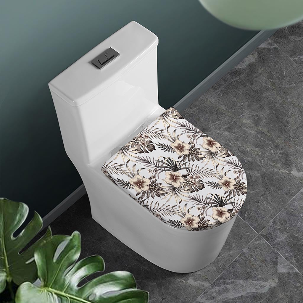 Vintage Hibiscus Plumeria Pattern Print Toilet Lid Cover