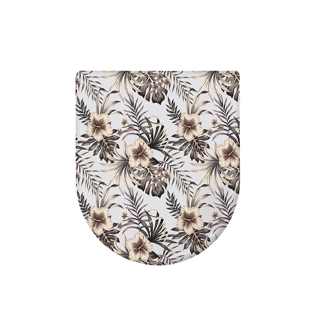 Vintage Hibiscus Plumeria Pattern Print Toilet Lid Cover