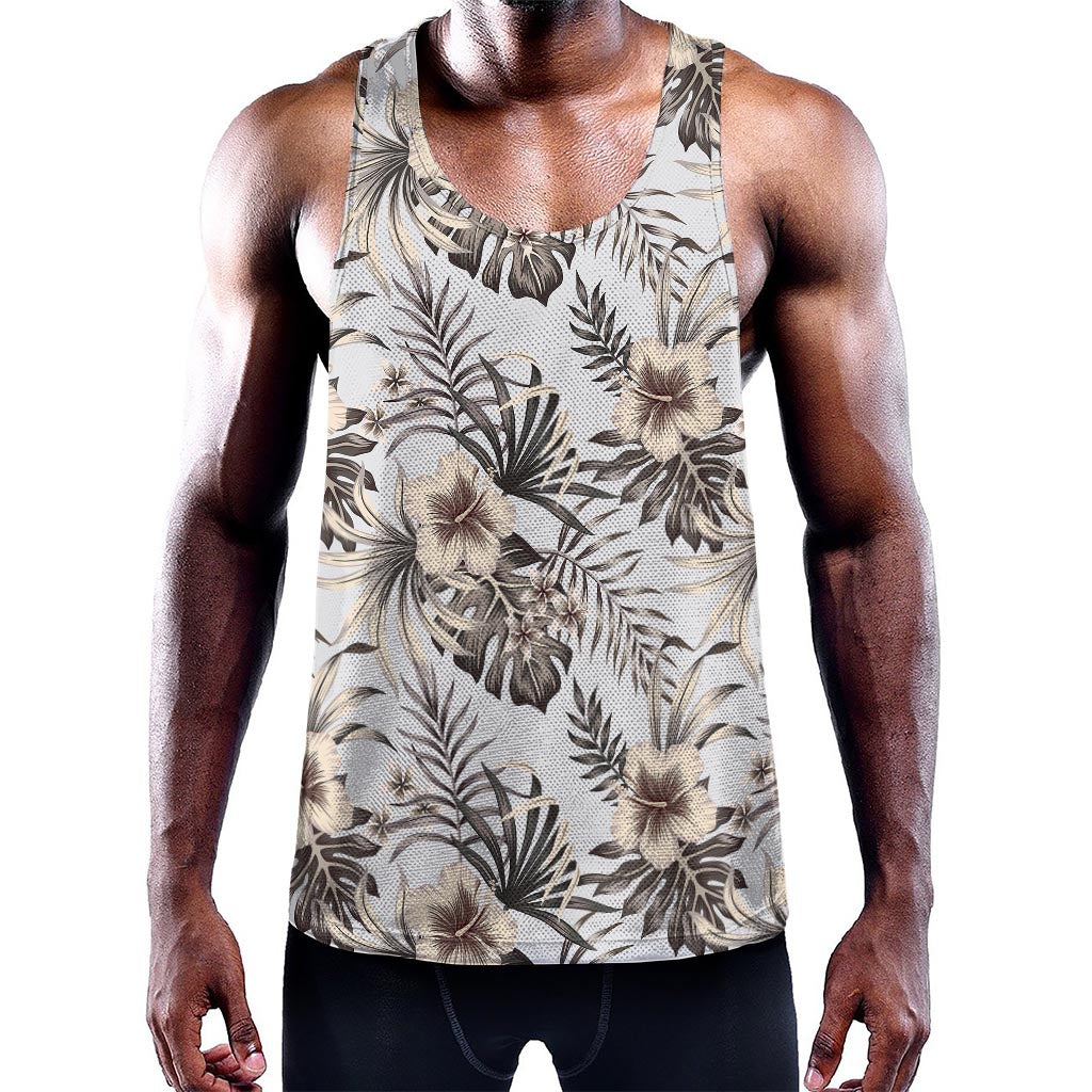 Vintage Hibiscus Plumeria Pattern Print Training Tank Top