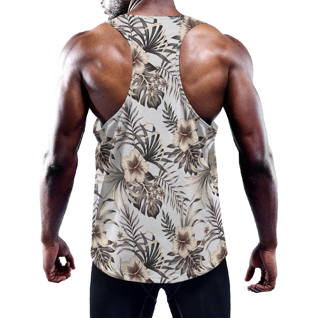 Vintage Hibiscus Plumeria Pattern Print Training Tank Top