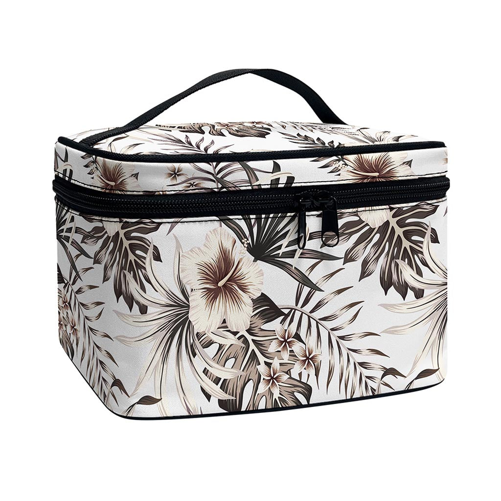 Vintage Hibiscus Plumeria Pattern Print Travel Makeup Bag