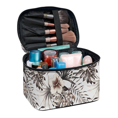 Vintage Hibiscus Plumeria Pattern Print Travel Makeup Bag