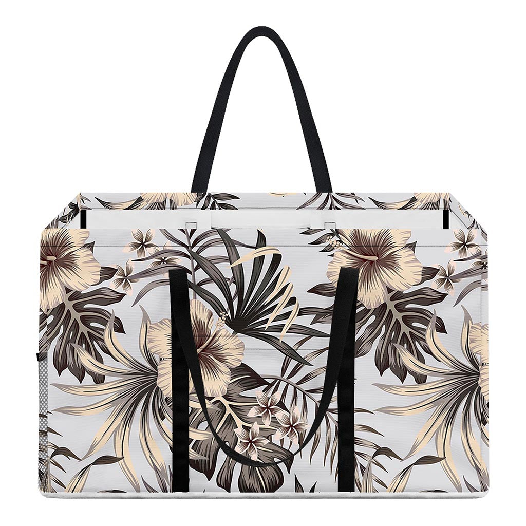 Vintage Hibiscus Plumeria Pattern Print Utility Tote Bag