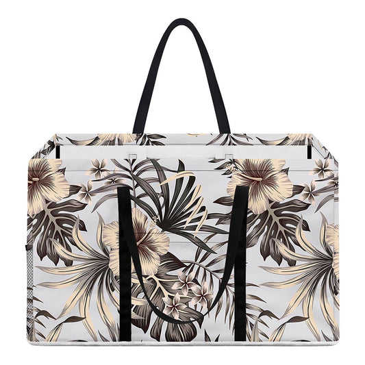 Vintage Hibiscus Plumeria Pattern Print Utility Tote Bag