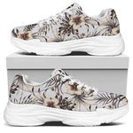 Vintage Hibiscus Plumeria Pattern Print White Chunky Shoes