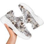 Vintage Hibiscus Plumeria Pattern Print White Chunky Shoes