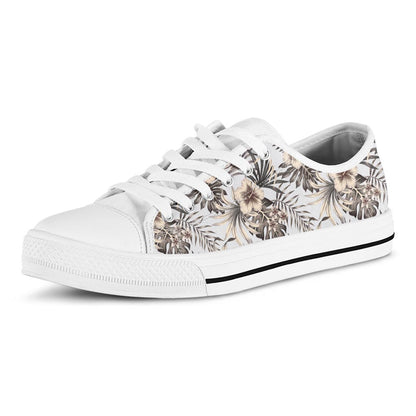 Vintage Hibiscus Plumeria Pattern Print White Low Top Sneakers