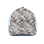 Vintage Hibiscus Plumeria Pattern Print White Mesh Trucker Cap