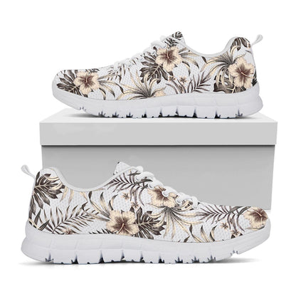 Vintage Hibiscus Plumeria Pattern Print White Running Shoes