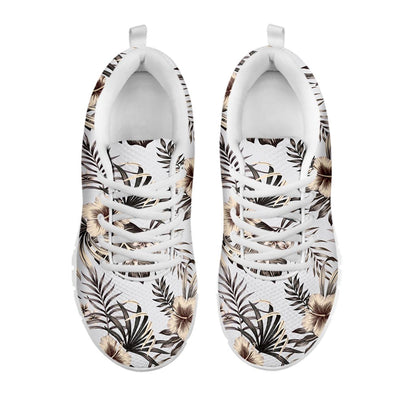 Vintage Hibiscus Plumeria Pattern Print White Running Shoes