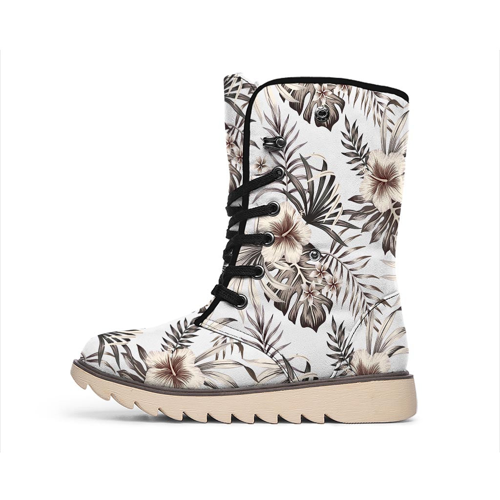 Vintage Hibiscus Plumeria Pattern Print Winter Boots