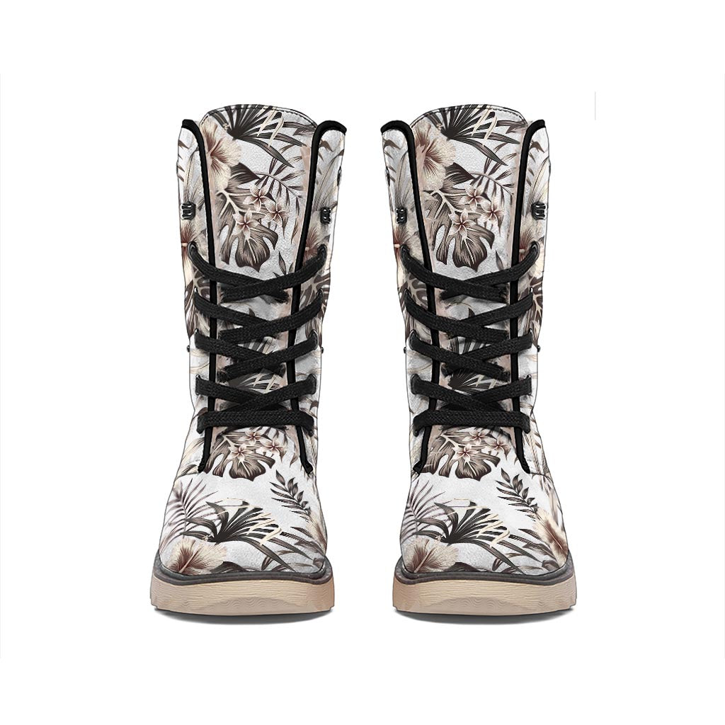 Vintage Hibiscus Plumeria Pattern Print Winter Boots