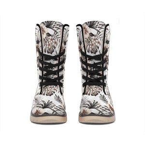 Vintage Hibiscus Plumeria Pattern Print Winter Boots