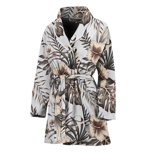 Vintage Hibiscus Plumeria Pattern Print Women's Bathrobe