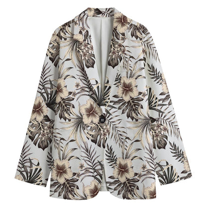 Vintage Hibiscus Plumeria Pattern Print Women's Blazer