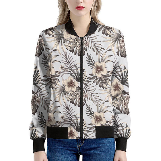 Vintage Hibiscus Plumeria Pattern Print Women's Bomber Jacket