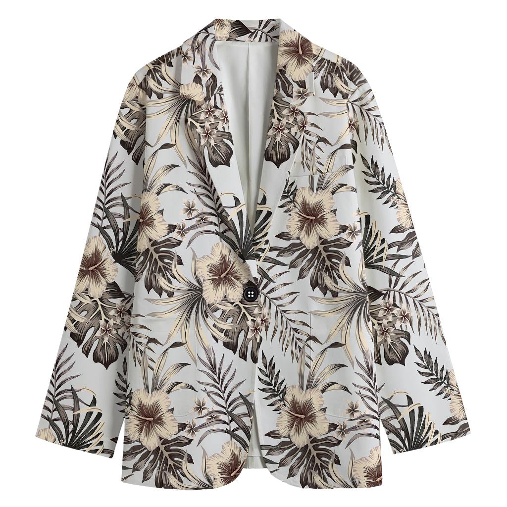 Vintage Hibiscus Plumeria Pattern Print Women's Cotton Blazer