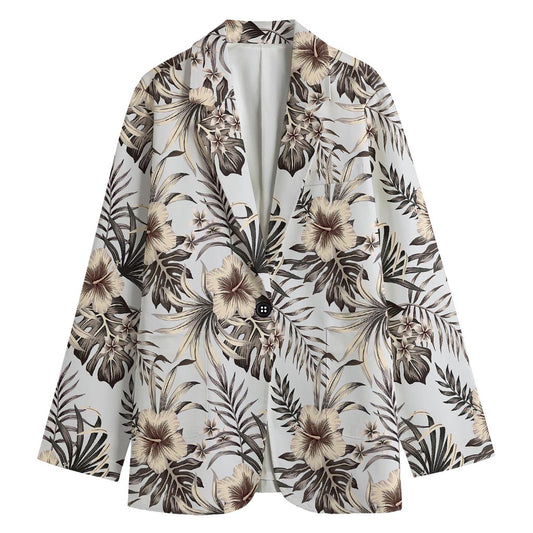 Vintage Hibiscus Plumeria Pattern Print Women's Cotton Blazer